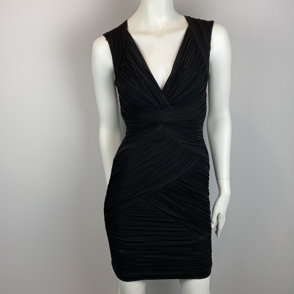 BCBGMAXAZRIA • Edesa V Neck Shirred Cocktail Dress - Picture 4 of 13